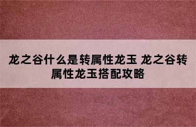 龙之谷什么是转属性龙玉 龙之谷转属性龙玉搭配攻略